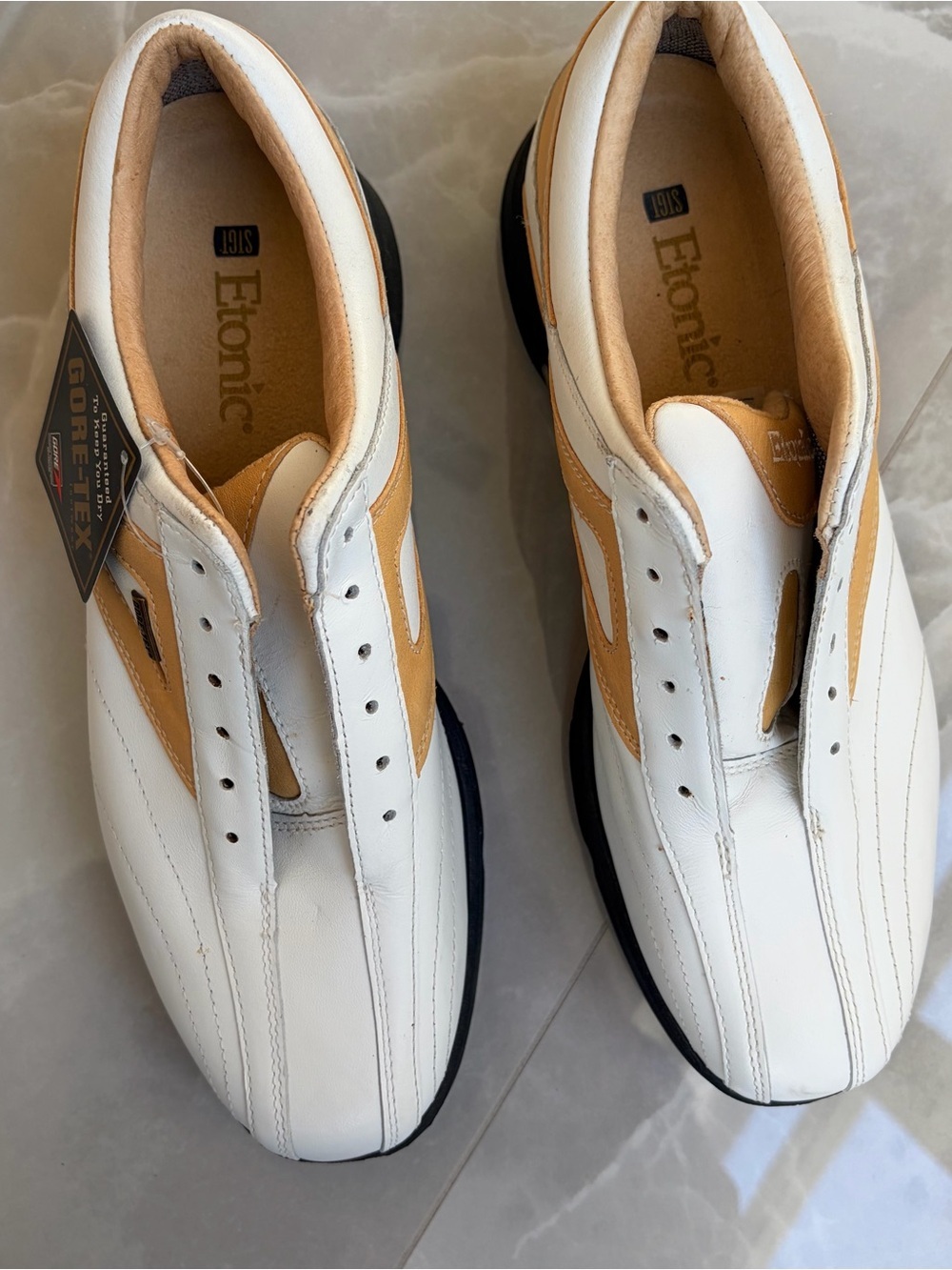 Etonic STGT Gore-Tex White Tan Soft Cleats Athletic Golf Shoes Womens Size 10 - Picture 2 of 8